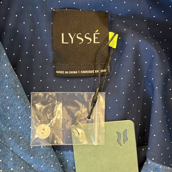 NWT Lysse Schiffer pindot tunic length button front blue shirt - Picture 8 of 11